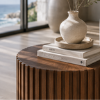 Spruce | 20 Inch Fluted Round Side Table Mid Century Modern Dark Walnut End Table
