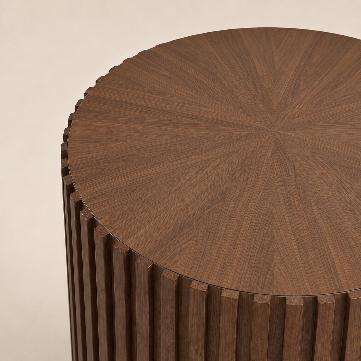 Spruce | 20 Inch Fluted Round Side Table Mid Century Modern Dark Walnut End Table