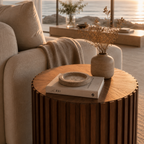 Spruce | 20 Inch Fluted Round Side Table Mid Century Modern Dark Walnut End Table