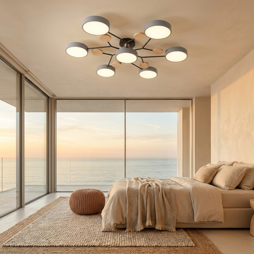 Nova Branch ceiling light in a bedroom at dawn