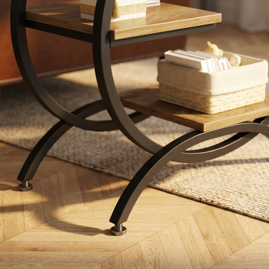 Verge C shaped side table frame and shelf detail