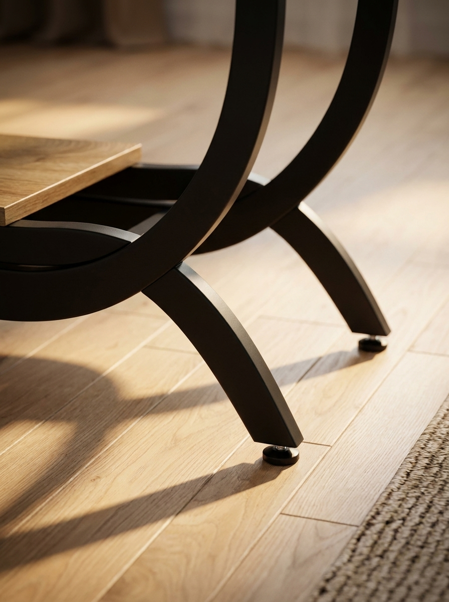 Verge table frame and adjustable feet detail