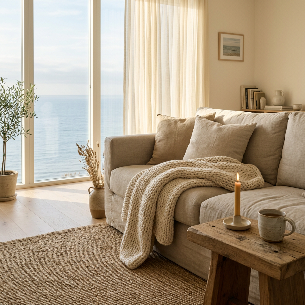 Cream living space with morning light