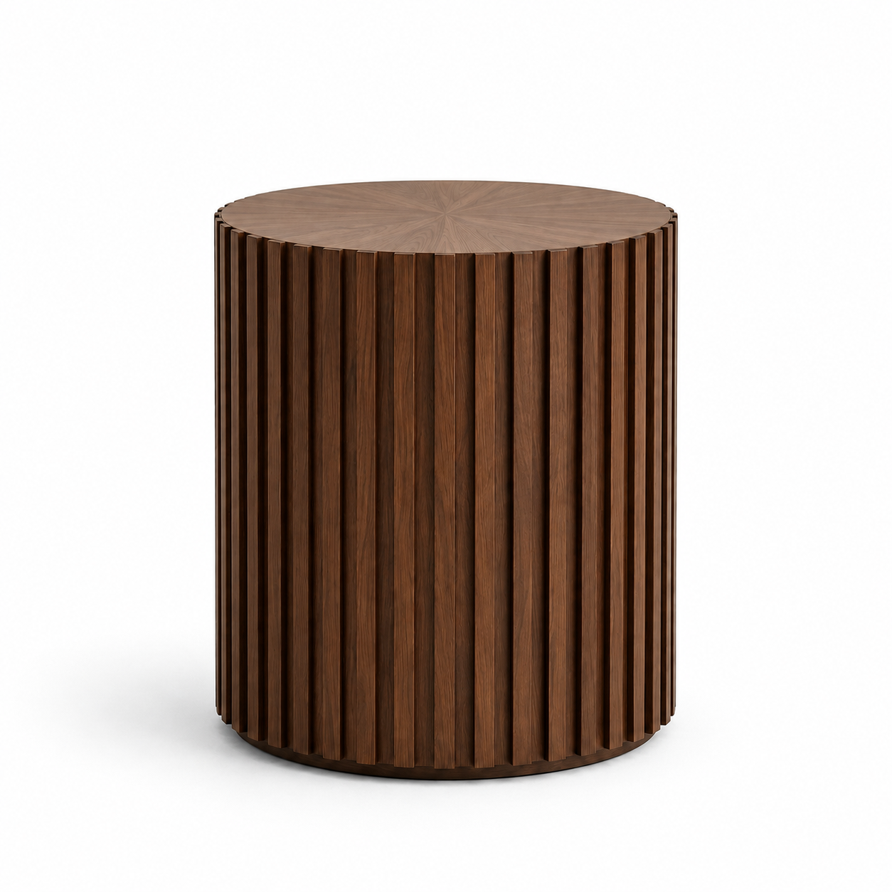 Spruce | 20 Inch Fluted Round Side Table Mid Century Modern Dark Walnut End Table
